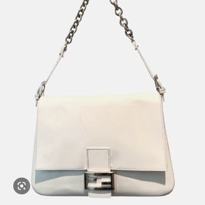 Vintage FENDI Mamma Vernice Patent Leather white handbag